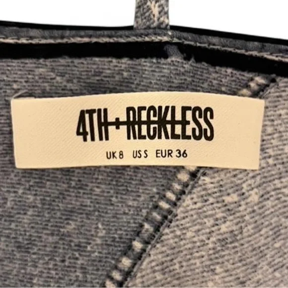 4th + Reckless Denim Print Cowl Neck Silk Top - Size S - Picture 6 of 6